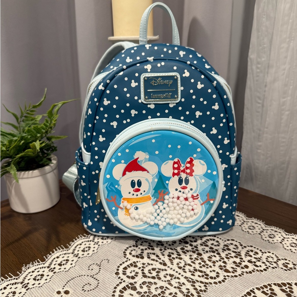Loungefly Disney Snowman Mickey & Minnie Mouse Snow Global Mini Backpack